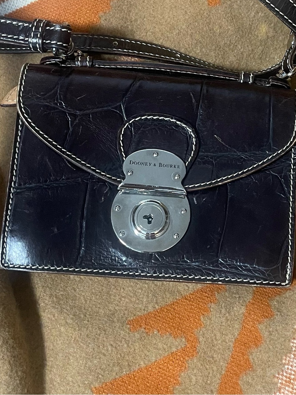 Dooney & Bourke Dark Brown Croc-Embossed Leather Crossbody